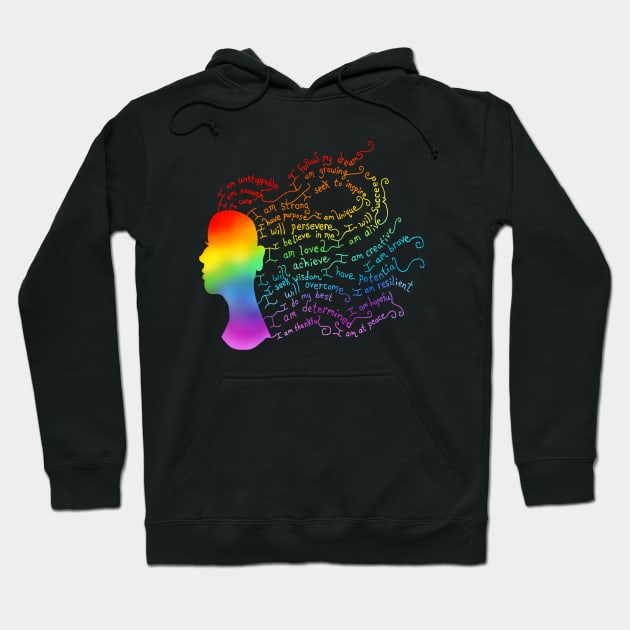 Rainbow Hair Positive Affirmation Silhouette Hoodie by Art by Deborah Camp